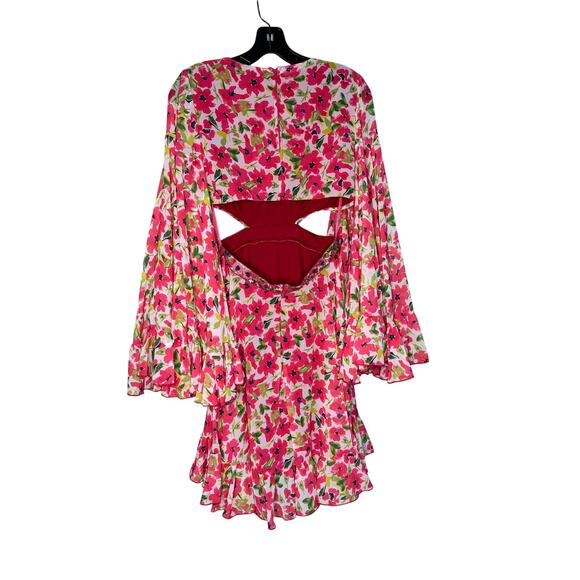 Mac Duggal NWT Floral Print Bell Sleeve Mini Dress in Pink Multi Size 6 - Picture 4 of 8
